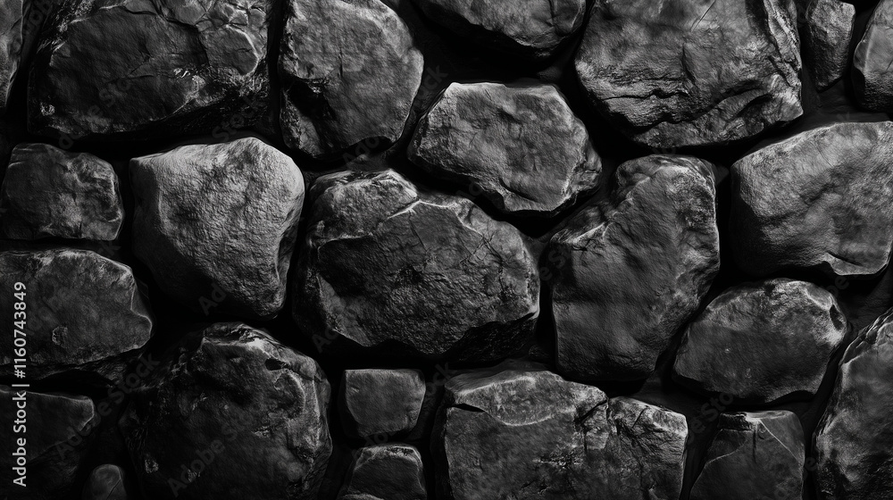 Textured Black Rock Wall with Dramatic Lighting and Rugged Surface Details Textured Black Rock Wall with Dramatic Lighting and Rugged Surface Details