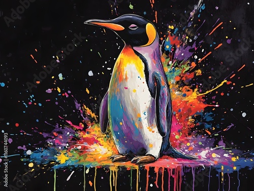 Majestic Penguin in Vibrant Splatter Paint Art photo