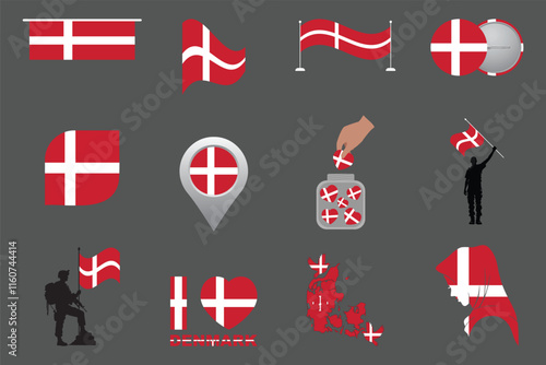 Flag of Denmark Set, Original and simple Denmark flag Bundle, vector illustration of Denmark flag Collection
