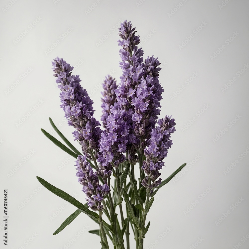 Fototapeta premium A light purple lavender flower with fragrant blooms, isolated on white.