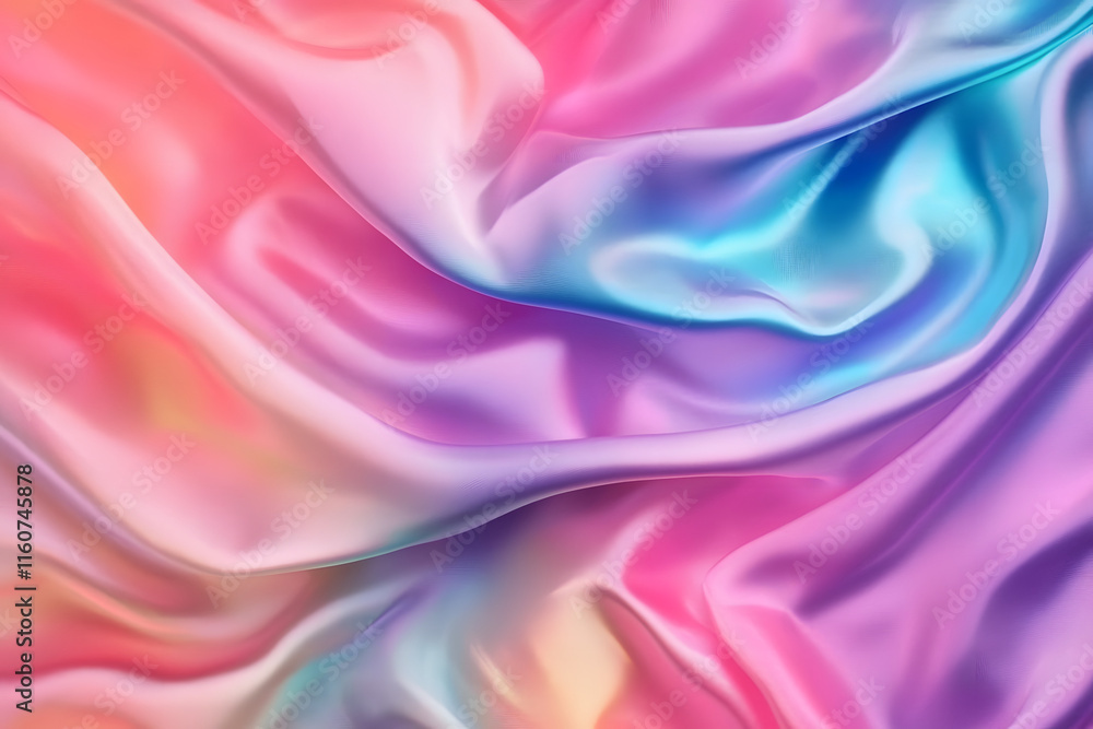 Fototapeta premium Iridescent fabric cloth holographic texture. trendy silk in shiny neon colors Background for banner, backdrop or texture
