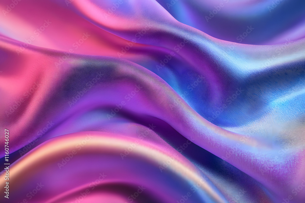 Fototapeta premium Iridescent fabric cloth holographic texture. trendy silk in shiny neon colors Background for banner, backdrop or texture