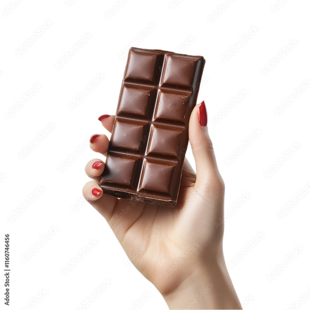 Obraz premium Woman's Hand Holding Chocolate Bar Isolated White Background
