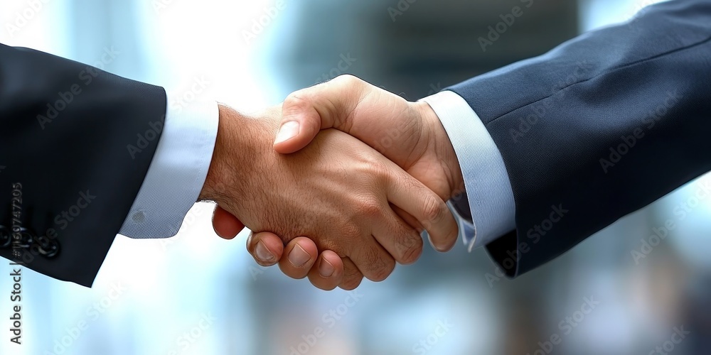 Business partnership concept. Cropped image of two businessmen handshake, Generative AI Business partnership concept. Cropped image of two businessmen handshake, Generative AI