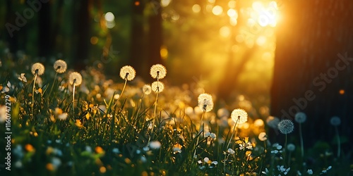a dandelion with a glowing flower in the sun