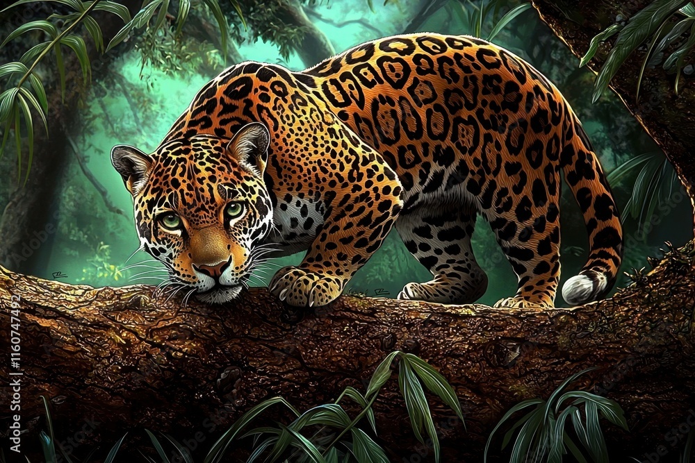 Obraz premium The stunning beauty of a jaguar in its natural environment.