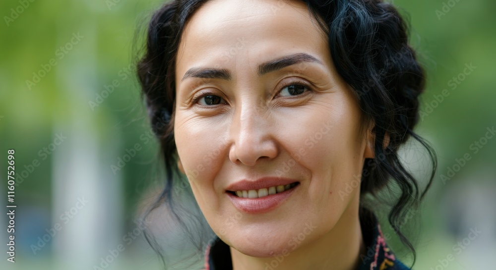 Fototapeta premium Elegant outdoor portrait of a mature asian woman with natural beauty and grace