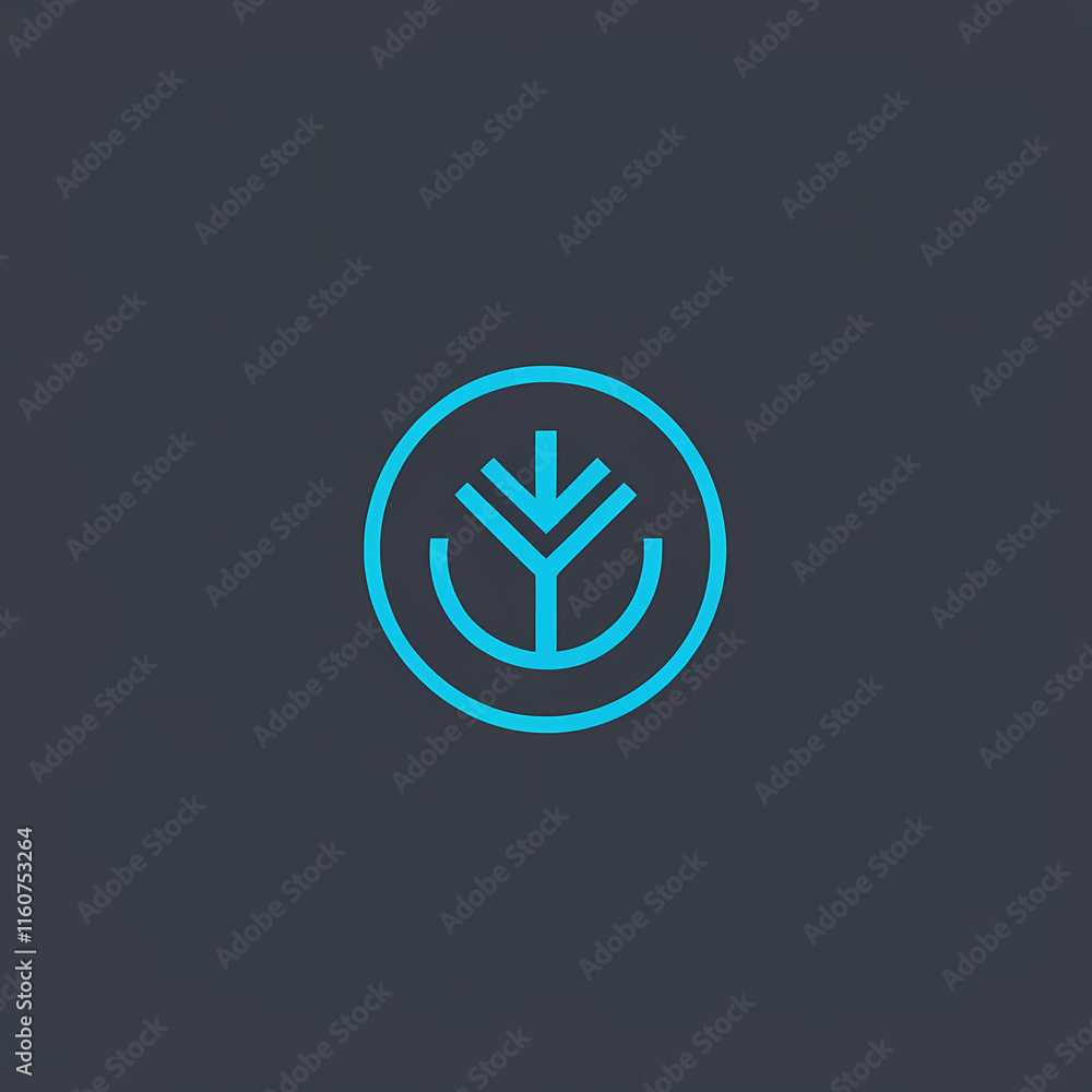 Obraz premium Tech logo with tree-like symbol in blue line style / Logo tecnológico con símbolo de árbol en estilo de línea azul