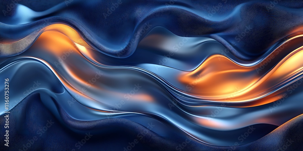 Obraz premium Abstract blue and orange flowing waves, liquid metal texture background.