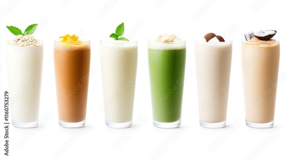 A variety of colorful smoothies in tall glasses. A variety of colorful smoothies in tall glasses.