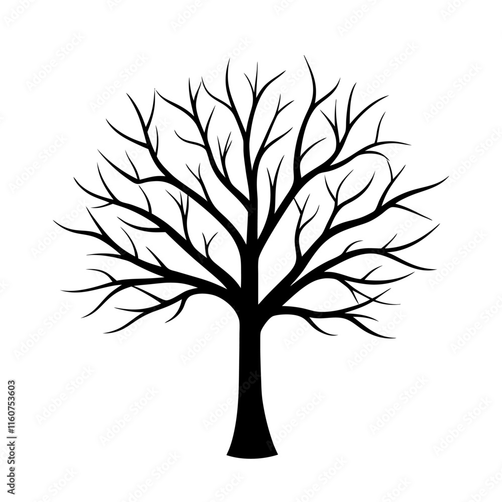 Obraz premium Tree without leaves silhouette | vector silhouette illustration on white background
