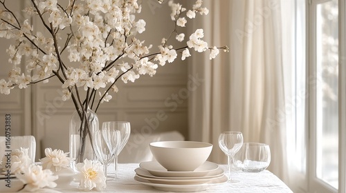 Wallpaper Mural A table setting with white flowers and dishes on a table. Torontodigital.ca