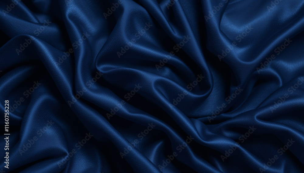 Fototapeta premium Close-up of Luxurious Deep Blue Satin Fabric Drape