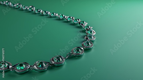 Emerald and silver necklace on a solid kelly green background photo