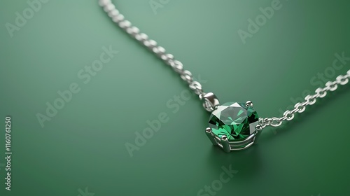 Emerald and silver necklace on a solid kelly green background photo