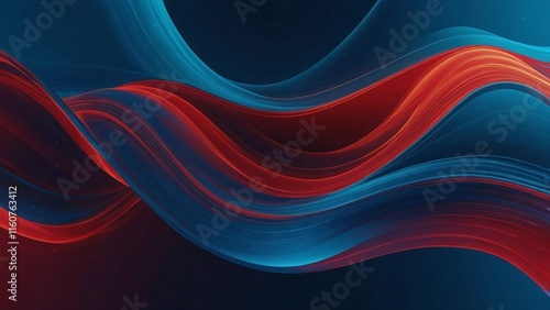 Abstract blue and red liquid wavy shapes futuristic banner. Glowing retro waves vector background photo