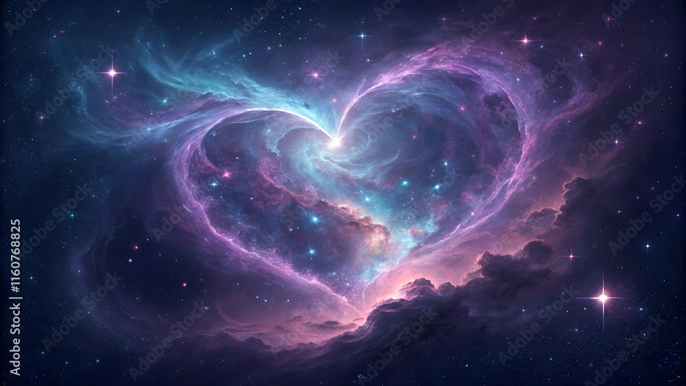 Glowing heart-shaped and blue gases, symbolizing love and cosmic energy.
Glowing heart-shaped and blue gases, symbolizing love and cosmic energy.