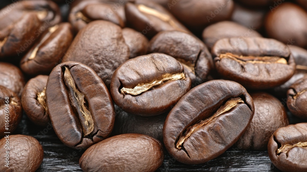 Fototapeta premium Dark Roasted Coffee Beans on Wooden Surface