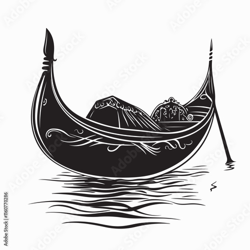 Gondola Boat Images vector. Black and white Gondola Boat image isolated on white backgrund.