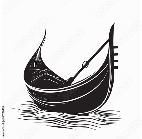 Gondola Boat Images vector. Black and white Gondola Boat image isolated on white backgrund.