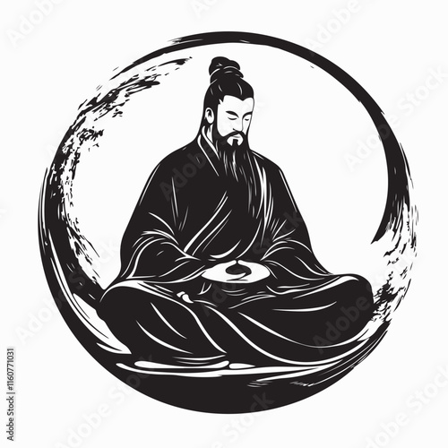 Great Ancient Chinese Tao Philosopher Meditation Vector image isolated on white background.