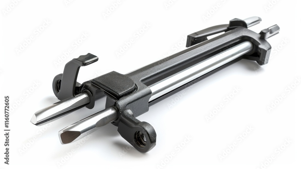 A sturdy clamp tool with a sleek and durable design, isolated on a clean white background, showcasing its precision and functionality A sturdy clamp tool with a sleek and durable design, isolated on a clean white background, showcasing its precision and functionality