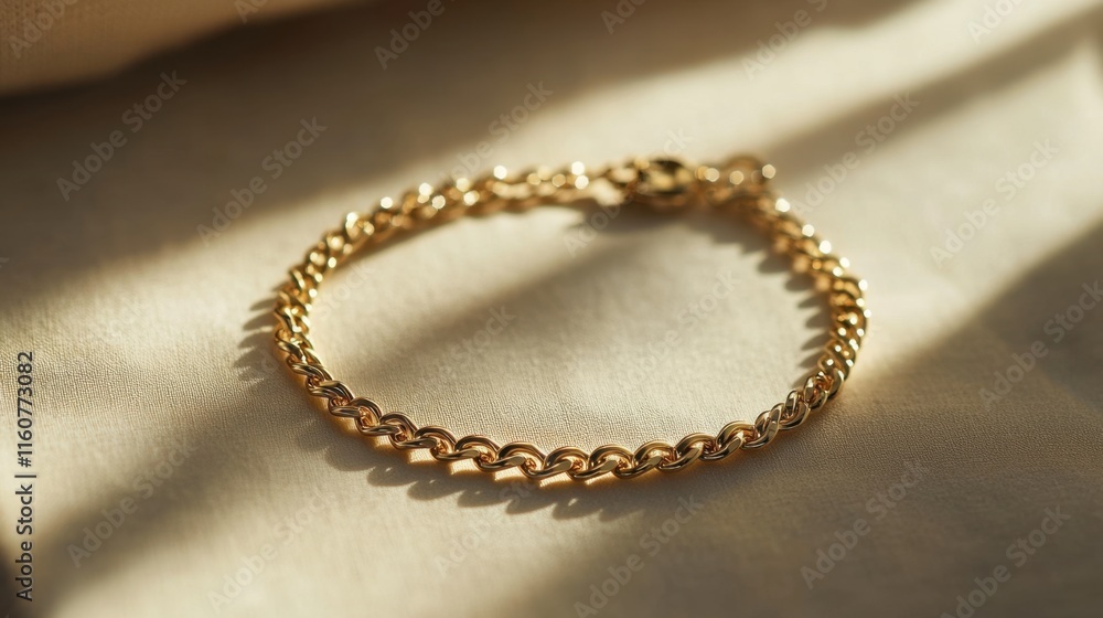 Elegant Gold Bracelet on Neutral Surface with Natural Light Elegant Gold Bracelet on Neutral Surface with Natural Light
