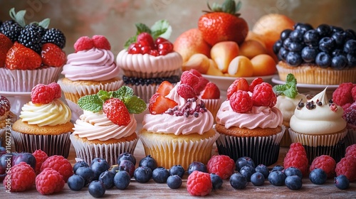 Cupcakes with Berries and Fruit. photo