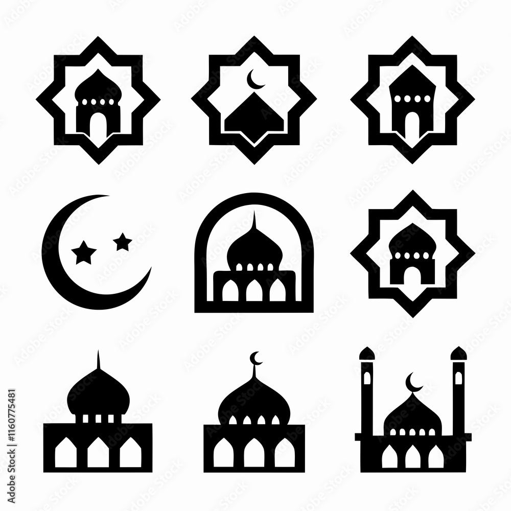 Fototapeta premium Islamic Mosque Icon Bundle for Vector Design.