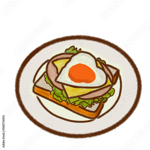 Illustration of a Tasty Breakfast Sandwich with Egg, Cheese, and Vegetables