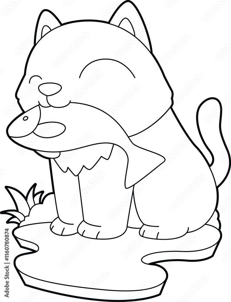 Cat Fisher Fish Fishing Animal Vector Graphic Art Illustration Cat Fisher Fish Fishing Animal Vector Graphic Art Illustration