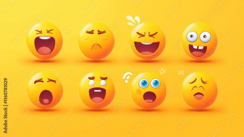 Fototapeta premium 3D Emojis Showing Human Emotions on Yellow Background