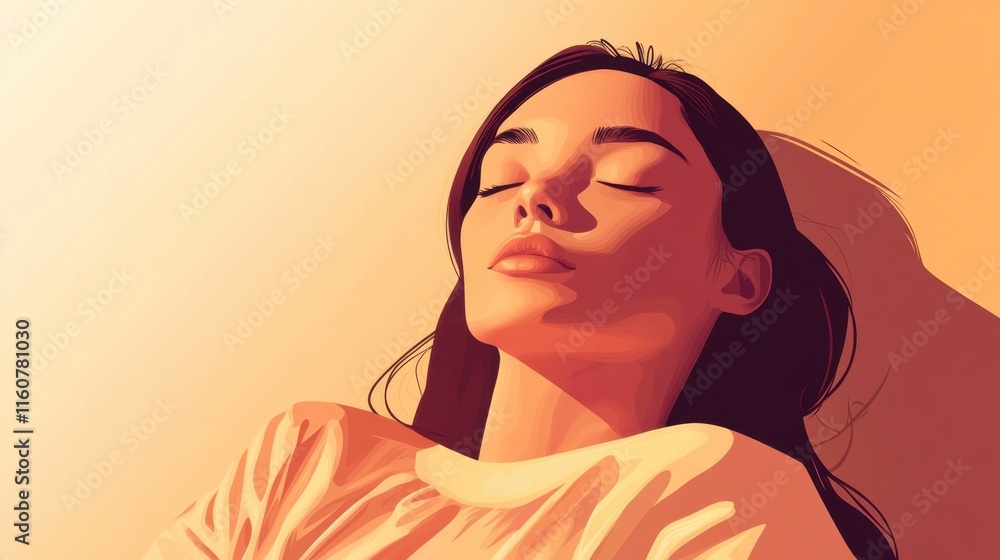 Serene Woman Relaxing in Warm Sunlight - Vector Art Serene Woman Relaxing in Warm Sunlight - Vector Art