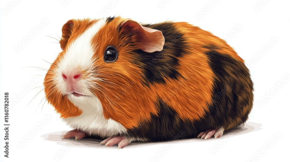 Adorable Orange and Black Guinea Pig Sitting on White Background Adorable Orange and Black Guinea Pig Sitting on White Background