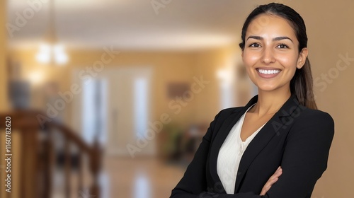 Free Download Confidently Smiling Businesswoman Portrait: Professional Headshot in Home Interior. AI Generated - GFXLoad