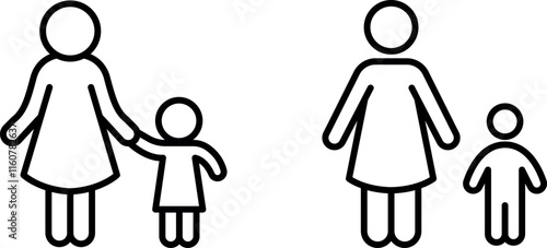 "Mother and Child Thin Vector Line Icon Set – Family and Care Symbols"