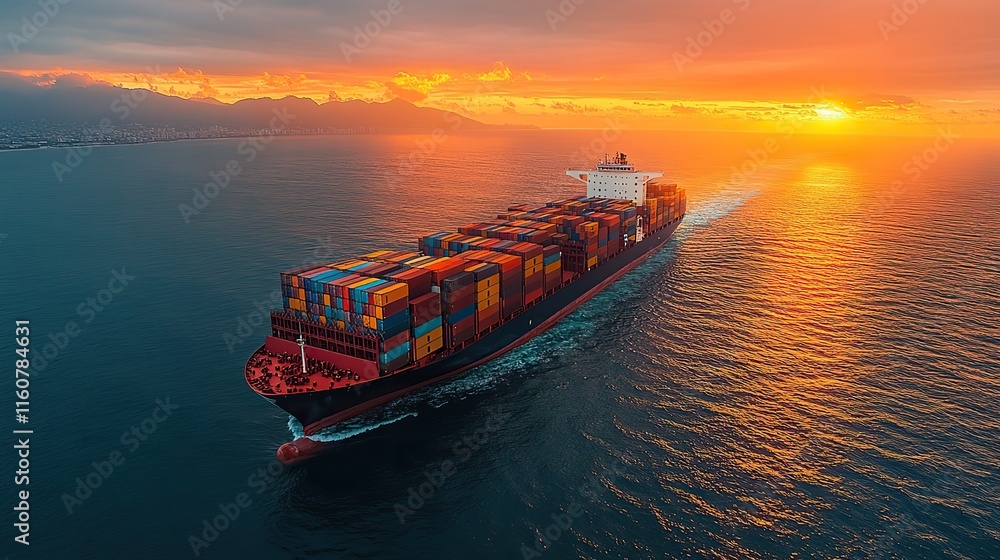 Cargo ship on the ocean transporting containers for global trade and distribution Cargo ship on the ocean transporting containers for global trade and distribution