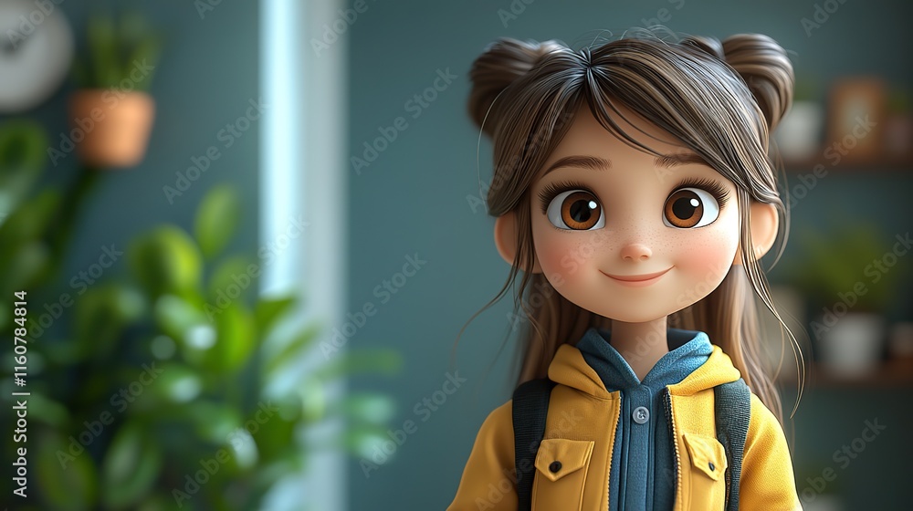 Cartoon 3D illustration of a girl for animation Cartoon 3D illustration of a girl for animation