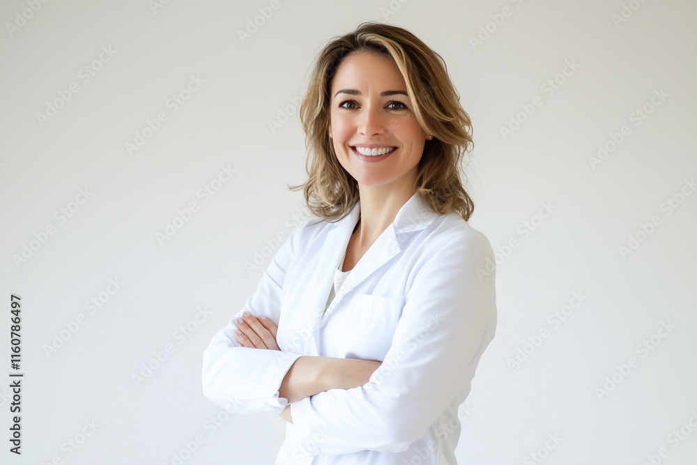 Confident Female Doctor Smiling with Arms Crossed: Professional Healthcare Portrait Confident Female Doctor Smiling with Arms Crossed: Professional Healthcare Portrait