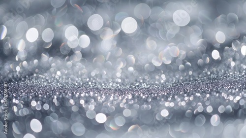 Abstract silver bokeh background with glitter texture.