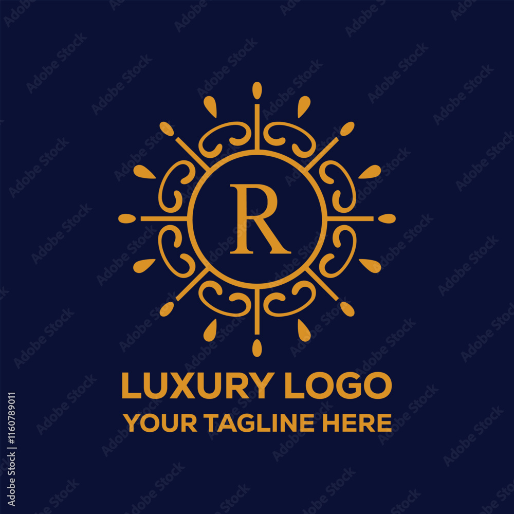 Fototapeta premium Golden luxury R letter logo template design
