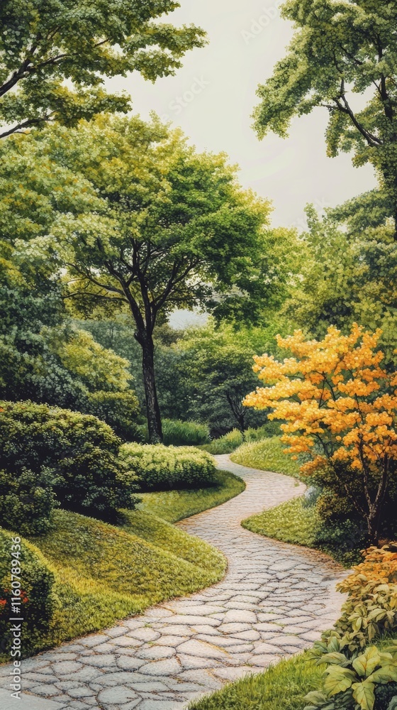 A Hyperrealistic Photograph of a Serene Park with a Lush Green Landscape, Focusing on the Fork in the Paths A Hyperrealistic Photograph of a Serene Park with a Lush Green Landscape, Focusing on the Fork in the Paths