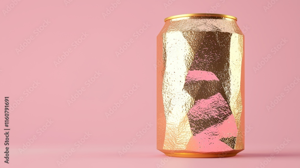 Crushed Gold Can: Pink Background. Luxury, texture, and design. Crushed Gold Can: Pink Background. Luxury, texture, and design.