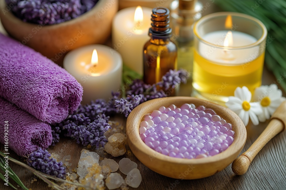 Aromatherapy bath: Bath filled with bubbles, candles, and essential oils, creating a tranquil atmosphere