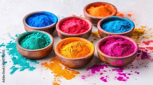 Colorful Holi Powder in Bowls - A Vibrant Celebration photo