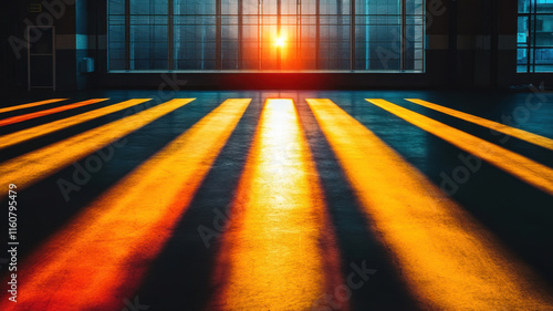 Industrial warehouse lighting creates dynamic shadows at sunset urban environment photography creative concept photo