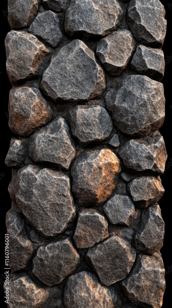 A vertical arrangement of textured rocks, suitable for 3D modeling or game design. A vertical arrangement of textured rocks, suitable for 3D modeling or game design.
