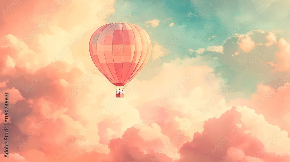 Obraz premium watercolor art hot air balloons ascend majestically through a vibrant sky, offering a thrilling adventure of aerial travel