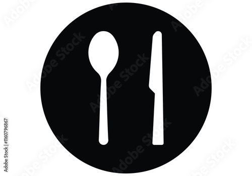 Fork, spoon, knife and plate. Menu symbol. Tableware instruments. Restaurant icon. Food, plate, fork, knife, spoon, cutlery icon set.