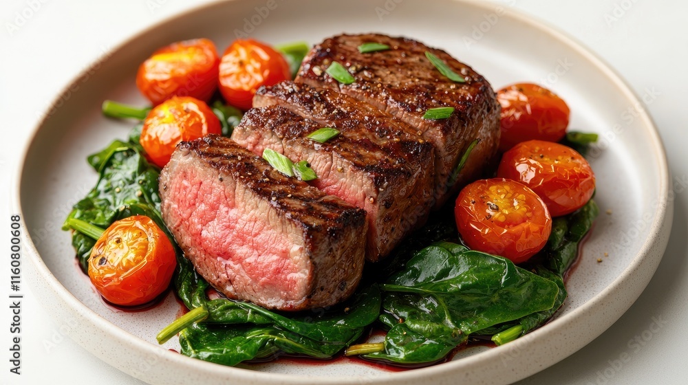 Succulent Steak with Spinach and Roasted Tomatoes Succulent Steak with Spinach and Roasted Tomatoes
